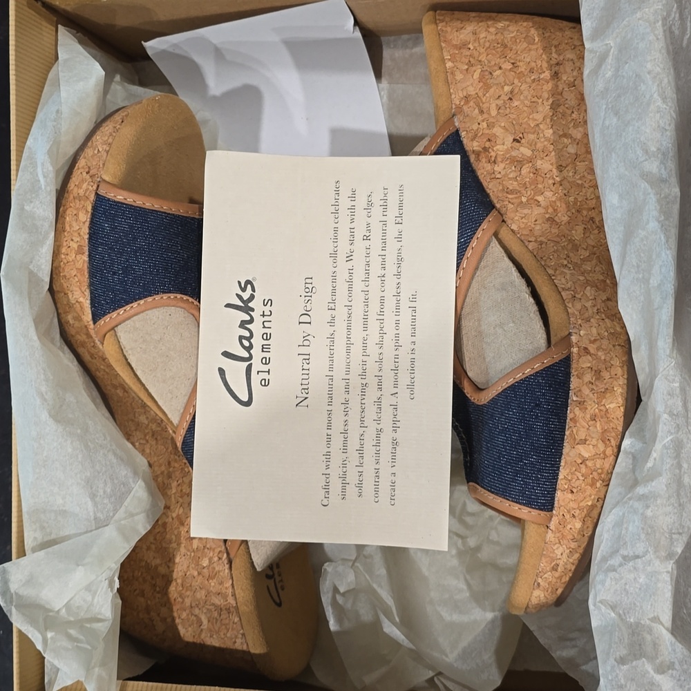 Clarks Cream and Blue Denim Wedge Shoes - Picture 15 of 15
